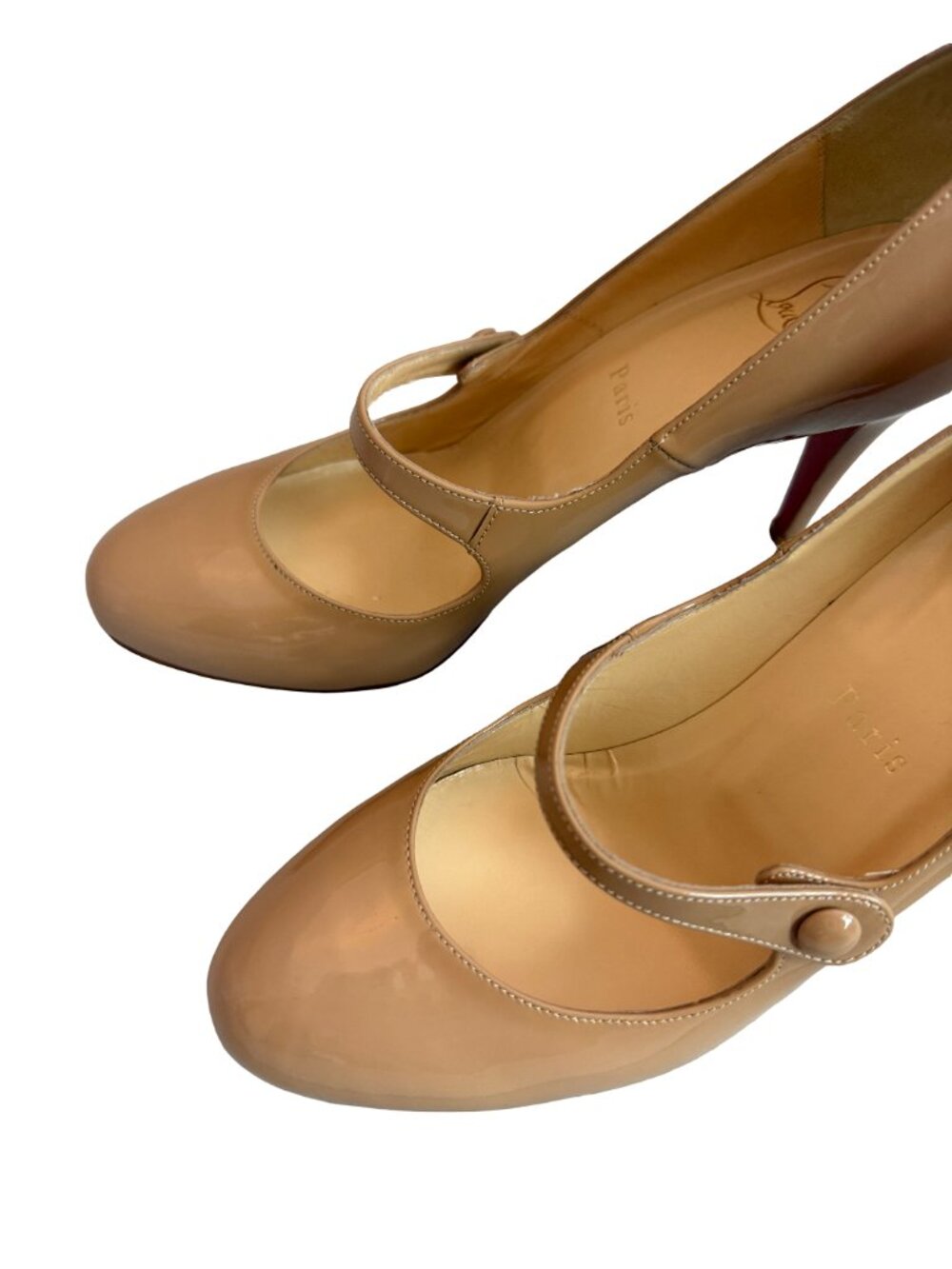 Christian Louboutin Charleen Patent Leather Mary Jane Pumps Nude 100mm Size 39 - Picture 10 of 16